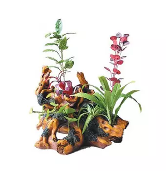 Декорация Коряга с растениями U-286 Kw для аквариума 27,5 х 24 х 24,5 см (1 шт)