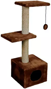 Дом для кошек с 2 площадками Зооник коричневый мех 40 х 36 х 98 см (1 шт)