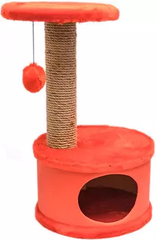 Домик когтеточка Дарэлл Конфетти круглый искусственный мех экокожа джут красный 37 х 37 х 73 см (1 шт)