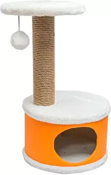 Домик когтеточка Дарэлл Конфетти круглый искусственный мех экокожа джут оранжевый 37 х 37 х 73 см (1 шт)