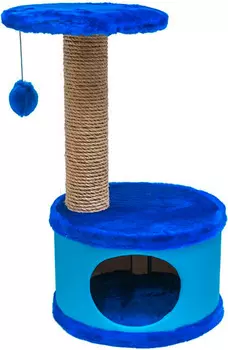 Домик когтеточка Дарэлл Конфетти круглый искусственный мех экокожа джут синий 37 х 37 х 73 см (1 шт)