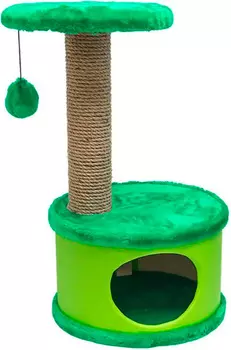 Домик когтеточка Дарэлл Конфетти круглый искусственный мех экокожа джут зеленый 37 х 37 х 73 см (1 шт)
