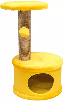 Домик когтеточка Дарэлл Конфетти круглый искусственный мех экокожа джут желтый 37 х 37 х 73 см (1 шт)