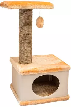 Домик когтеточка Дарэлл Конфетти квадратный искусственный мех экокожа джут бежевый 41 х 37 х 70 см (1 шт)