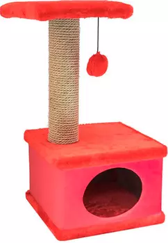 Домик когтеточка Дарэлл Конфетти квадратный искусственный мех экокожа джут красный 41 х 37 х 70 см (1 шт)