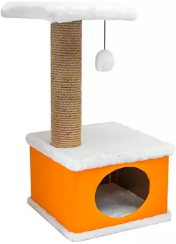 Домик когтеточка Дарэлл Конфетти квадратный искусственный мех экокожа джут оранжевый 41 х 37 х 70 см (1 шт)