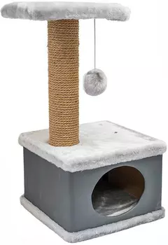 Домик когтеточка Дарэлл Конфетти квадратный искусственный мех экокожа джут серый 41 х 37 х 70 см (1 шт)
