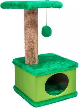 Домик когтеточка Дарэлл Конфетти квадратный искусственный мех экокожа джут зеленый 41 х 37 х 70 см (1 шт)