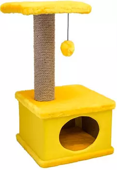 Домик когтеточка Дарэлл Конфетти квадратный искусственный мех экокожа джут желтый 41 х 37 х 70 см (1 шт)
