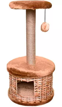 Домик когтеточка ZooM Лоза круглый с полкой мех сизаль 38 х 38 х 72 см (1 шт)