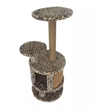 Домик Круглый с плетеными стенками Пушок обычный мех бежевый леопард (1 шт)