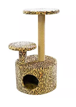 Домик Круглый со ступенькой Пушок мех бежевый леопард (1 шт)