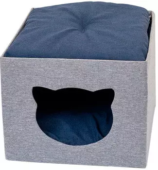 Домик пуфик для кошек Дарэлл Navy рогожка 35 х 35 х 30 см (1 шт)