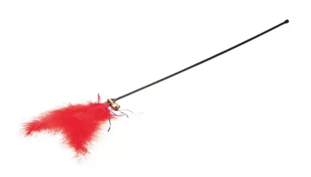 Дразнилка для кошек красная с пером и колокольчиком V.i.pet (1 шт)