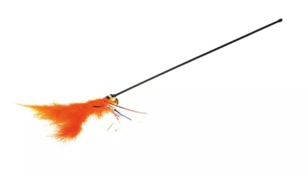 Дразнилка для кошек оранжевая с пером и колокольчиком V.i.pet (1 шт)