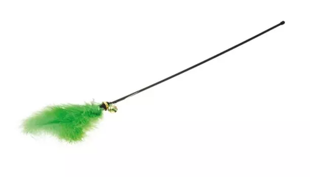 Дразнилка для кошек зеленая с пером и колокольчиком V.i.pet (1 шт)