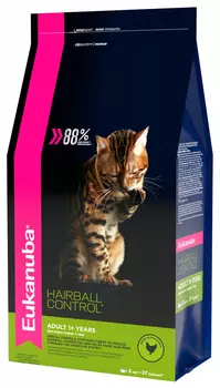 Eukanuba Adult Hairball Control/indoor для взрослых кошек для вывода шерсти с птицей (2 кг)