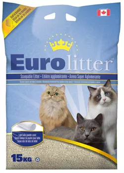 Eurolitter наполнитель комкующийся для туалета кошек Контроль запаха без пыли с ароматом детской присыпки (15 кг)