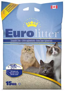 Eurolitter наполнитель комкующийся для туалета кошек Контроль запаха без пыли с ароматом лаванды (7 кг)