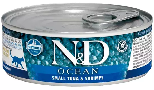 Farmina Cat N&amp;d Ocean Small Tuna &amp; Shrimps беззерновые для взрослых кошек с тунцом и креветками (80 гр х 12 шт)