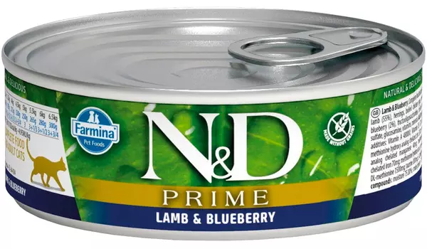 Farmina Cat N&amp;d Prime Lamb &amp; Blueberry беззерновые для взрослых кошек с ягненком и черникой (80 гр х 12 шт)