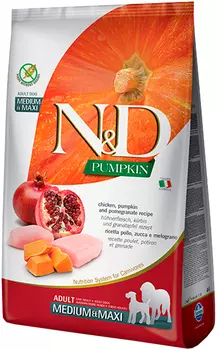 Farmina Dog N&amp;d Grain Free Pumpkin Adult Medium &amp; Maxi Chicken &amp; Pomegranate беззерновой для взрослых собак средних и крупных пород с курицей, гранатом и тыквой (12 кг)