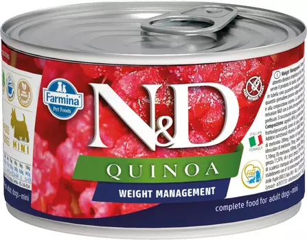 Farmina Dog N&amp;d Quinoa Adult Mini Weight Management беззерновые диетические для взрослых собак маленьких пород с ягненком и киноа (140 гр)