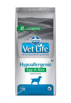 Farmina Vet Life Canin Hypoallergenic для взрослых собак при пищевой аллергии, непереносимости с яйцом и рисом (2 кг)