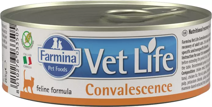 Farmina Vet Life Feline Convalescence для взрослых кошек в период выздоровления 85 гр (85 гр х 12 шт)