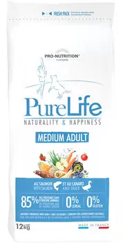 Flatazor Pure Life Adult Medium беззерновой для взрослых собак средних пород с лососем и уткой (12 + 12 кг)
