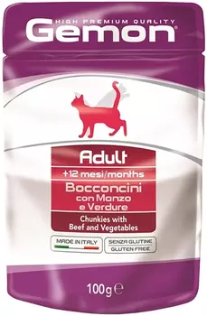 Gemon Cat Adult для взрослых кошек с кусочками говядины и овощами (100 гр х 24 шт)