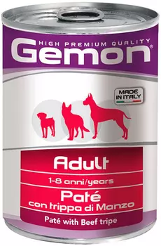 Gemon Dog Adult для взрослых собак всех пород паштет с говяжьим рубцом (400 гр х 24 шт)