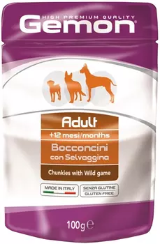 Gemon Dog Adult для взрослых собак всех пород с кусочками дичи (100 гр)
