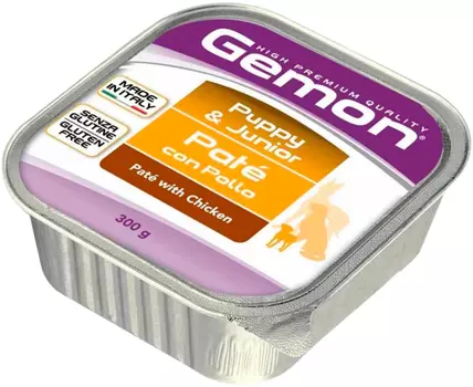 Gemon Puppy &amp; Junior для щенков всех пород паштет с курицей (300 гр х 18 шт)