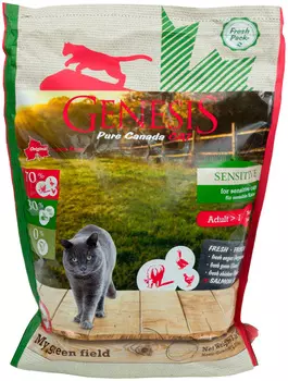 Genesis Pure Canada My Green Field Sensitive беззерновой для взрослых кошек при аллергии с гусем, говядиной и курицей (0,34 кг)