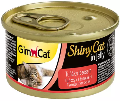 Gimcat Shinycat для взрослых кошек с тунцом и лососем в желе (70 гр х 24 шт)