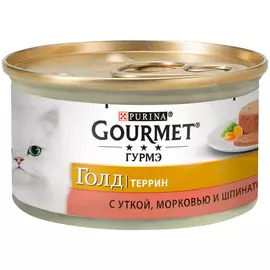Gourmet Gold террин для взрослых кошек с уткой, морковью и шпинатом по-французски в паштете (85 гр х 24 шт)