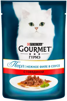 Gourmet Perle для взрослых кошек нежное филе с говядиной в соусе (85 гр х 24 шт)