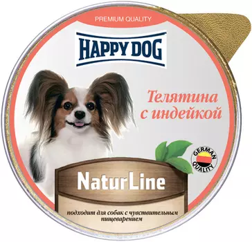 Happy Dog Natur Line для взрослых собак маленьких пород паштет с телятиной и индейкой (125 гр х 10 шт)