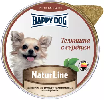 Happy Dog Natur Line для взрослых собак маленьких пород паштет с телятиной и сердцем (125 гр х 10 шт)