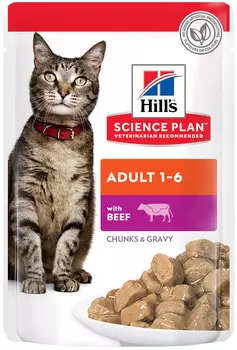 Hill’s Science Plan Adult Beef для взрослых кошек с говядиной в соусе (85 гр х 12 шт)