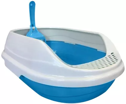 Homecat лоток для кошек с совком средний овальный голубой 52 х 38 х 17 см (1 шт)