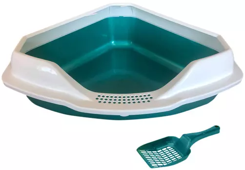 Homecat лоток угловой для кошек с бортиком и совком бирюзовый перламутр 56 х 42 х 17 см (1 шт)