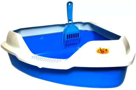 Homecat лоток угловой для кошек с бортиком и совком голубой 56 х 42 х 18 см (1 шт)
