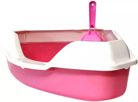 Homecat лоток угловой для кошек с бортиком и совком розовый 56 х 42 х 18 см (1 шт)