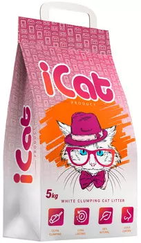 Icat наполнитель комкующийся белый для туалета кошек (5 кг)
