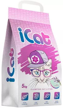Icat наполнитель комкующийся для туалета кошек с ароматом лаванды (5 кг)