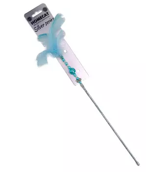 Игрушка для кошек Homecat Silver Series дразнилка с перьями голубая 50 см (1 шт)