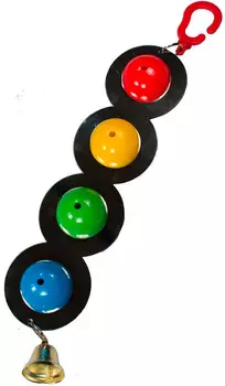 Игрушка для попугаев Дарэлл 4 шарика на зеркале с колокольчиком 36 см (1 шт)