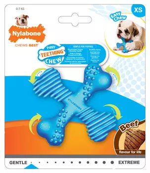 Игрушка для щенков Nylabone Puppy Teething "X" Bone - Beef Flavour х-косточка с ароматом говядины Xs (1 шт)